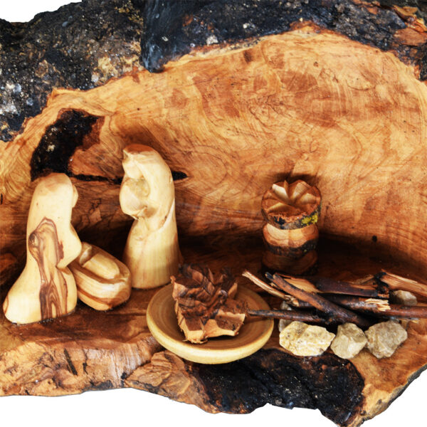 Olive Wood Nativity Cave Fixed Figurines - Bethlehem Branch - Med