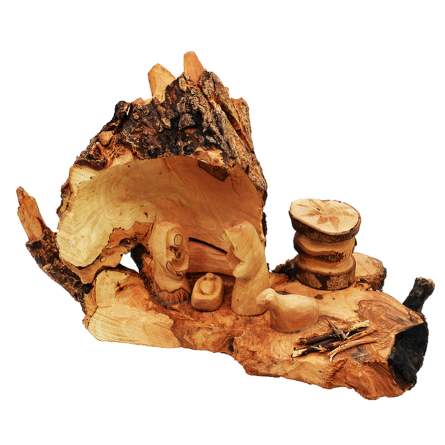 Nativity Cave Fixed Figurine Bethlehem Olive Wood Branch - 8"