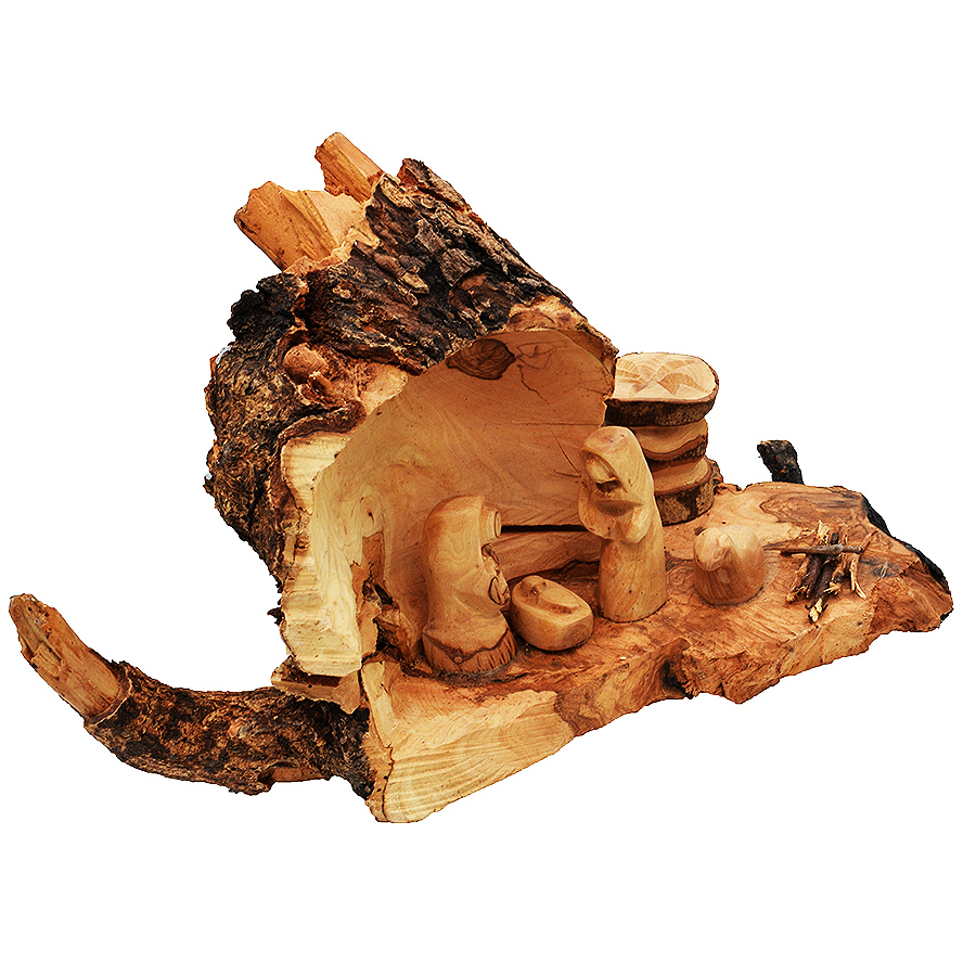 Nativity Cave Fixed Figurine Bethlehem Olive Wood Branch – 8″