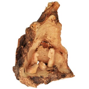 Nativity Cave Faceless Figurine Bethlehem Olive Wood Branch - 7"