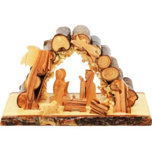 Olive Wood Log Grotto Christmas Nativity Scene from Bethlehem