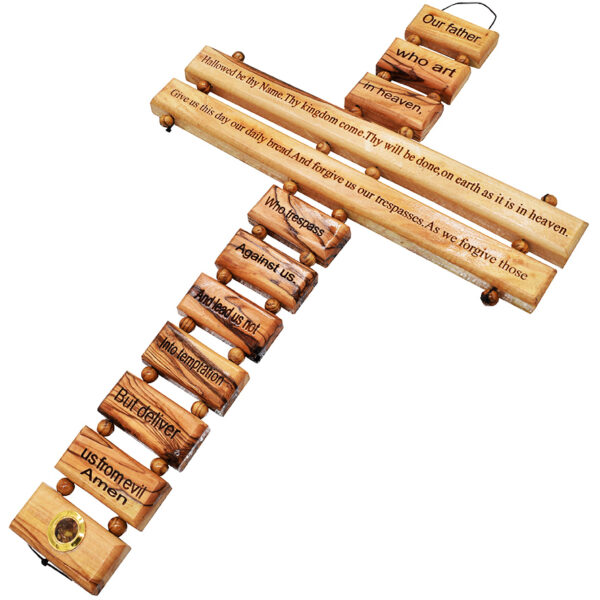 'The Lord's Prayer' Wall Cross made from Olive Wood in Israel - 18"