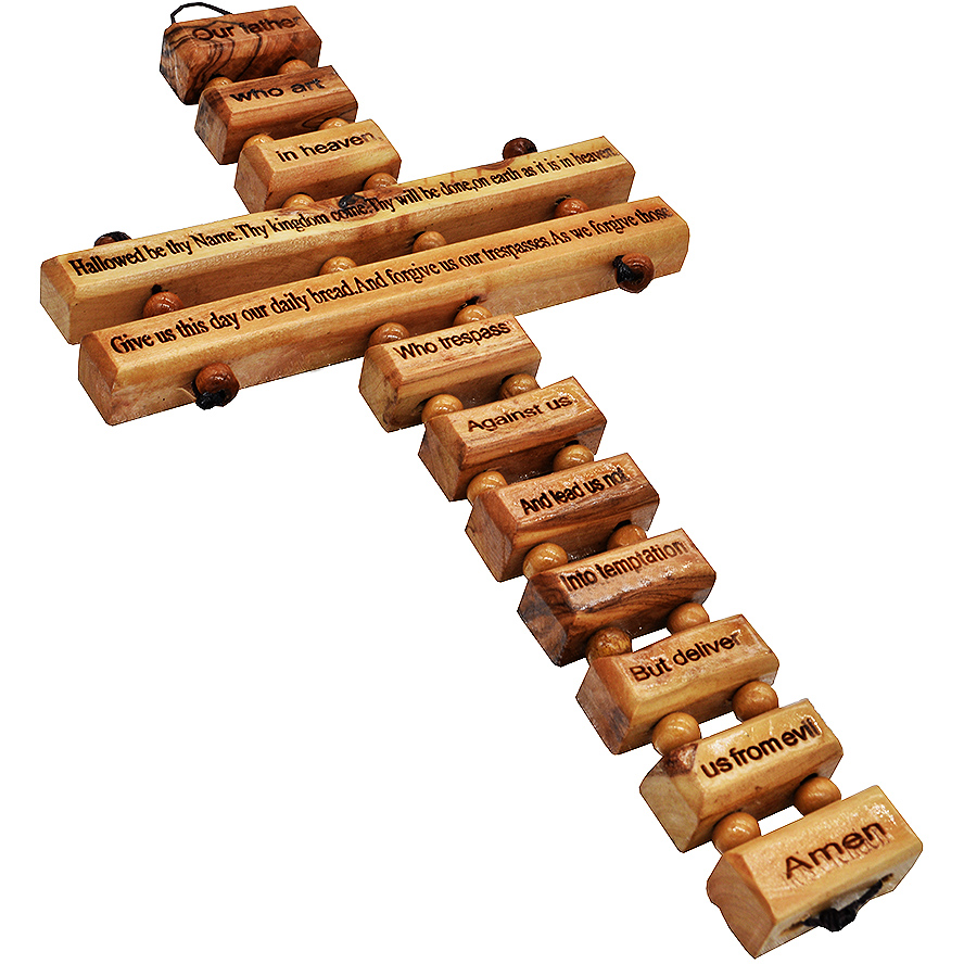 The Lord's Prayer' Cross - Holy Land Cross made from Olive Wood - 9"