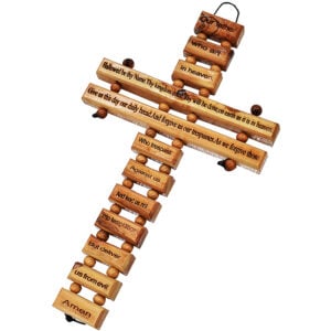 'The Lord's Prayer' Cross - Holy Land Cross made from Olive Wood - 9"
