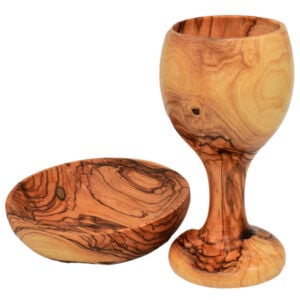 'The Lord's Supper' Olive Wood Cup and Dish from Jerusalem - 6" (pair set)
