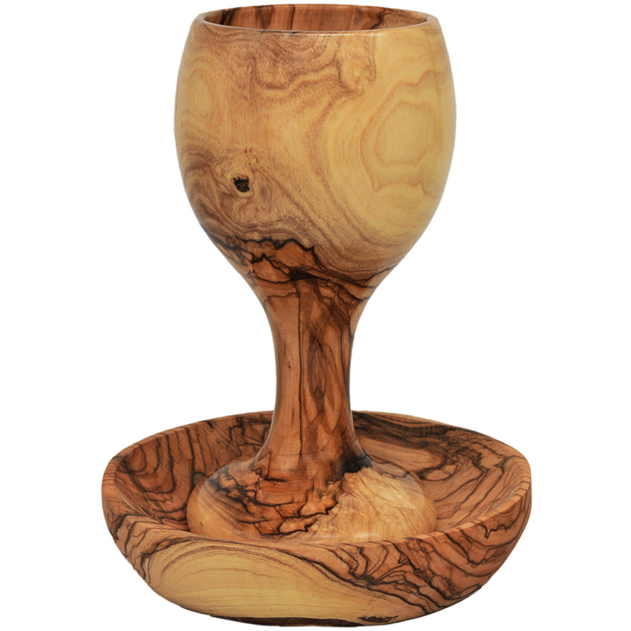 The Lord’s Supper’ Olive Wood Cup and Dish from Jerusalem – 6″