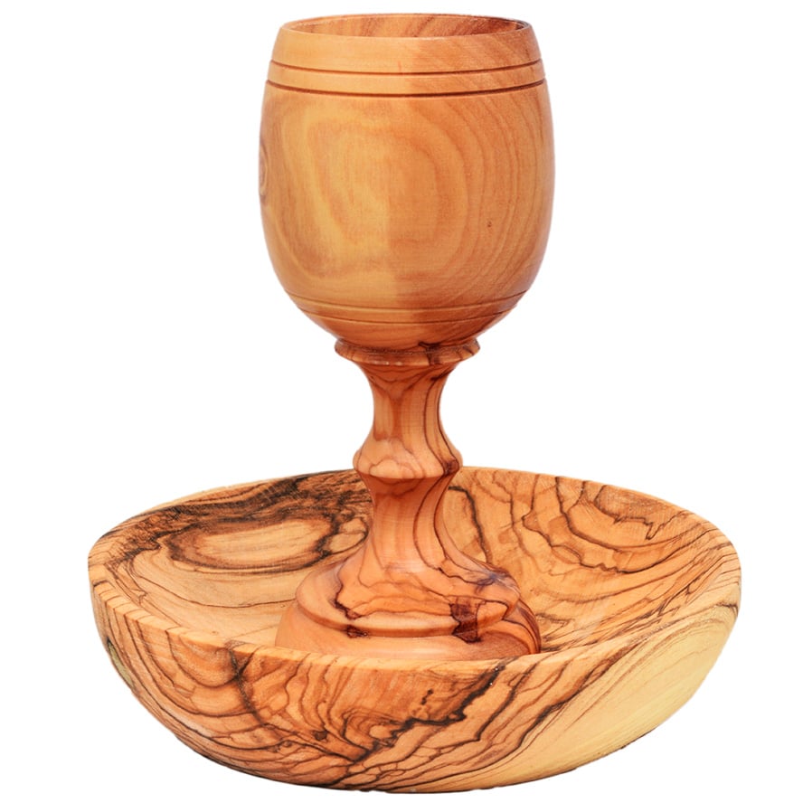 The Lord's Supper' Olive Wood Cup and Plate from Jerusalem - 4"