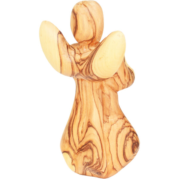 Olive Wood 'Loving Angel' Figurine - Made in Bethlehem - 4" (rear view)