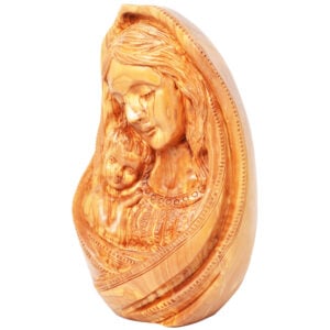 'Mary and Jesus' Olive Wood Figurine Carving - Catholic Art - 9.5" (angle view)