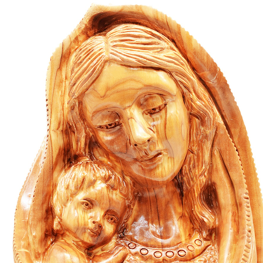 ‘Mary and Jesus’ Olive Wood Figurine Carving – Catholic Art – 9.5″ (detail view)