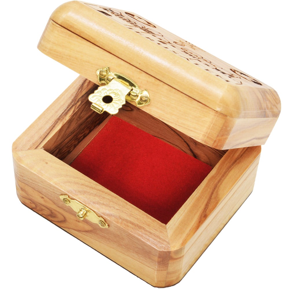 Olive Wood ‘Messianic – Grafted In’ Olive Wood Box – Made in Israel (open lid)