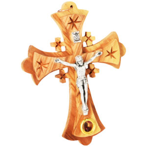 Olive Wood Cross with Metal Crucifix and Incense Wall Hanging - 4" inch