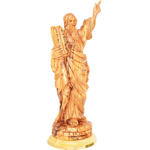 'Moses and the Ten Commandments' Olive Wood Carving - Biblical Art - 11" (left angle)