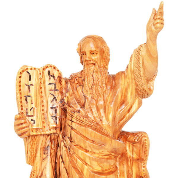 'Moses and the Ten Commandments' Olive Wood Carving - Biblical Art - 11" (detail)