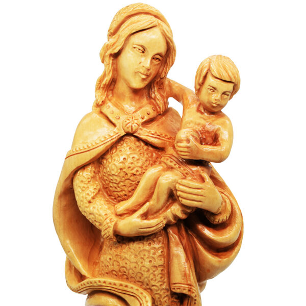 'Mother of Mercy with Baby Jesus' Figurine Olive Wood Carving - 10.5"