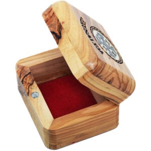 Mother of Pearl 'Jerusalem Cross' Engraved Olive Wood Box - 2.75" (lid open)