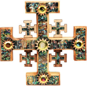 Jerusalem Cross' Olive Wood and Mother of Pearl with Incense - 7"