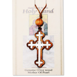Orthodox Cross Olive Wood Necklace with Mother of Pearl - with presentation pack