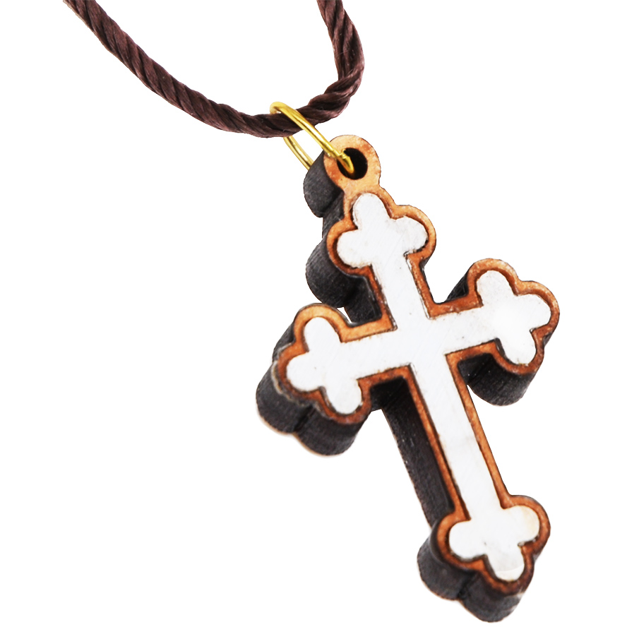 Olive Wood Cross Necklace with Mother of Pearl – Made in Bethlehem