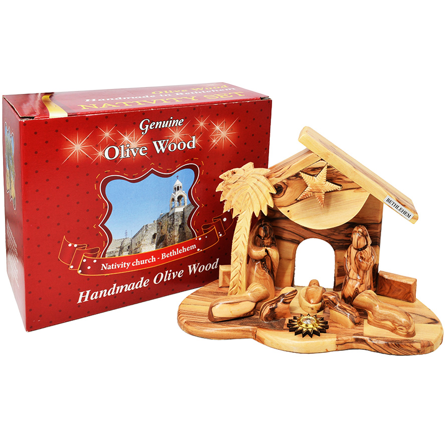 Olive Wood Musical Nativity - Faceless Fixed Pieces - Bethlehem (gift box)