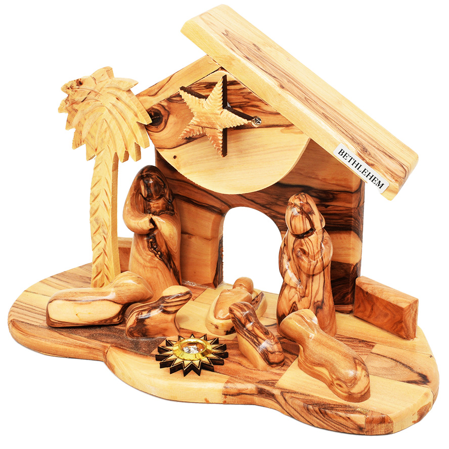Olive Wood Musical Nativity – Faceless Fixed Pieces – Bethlehem