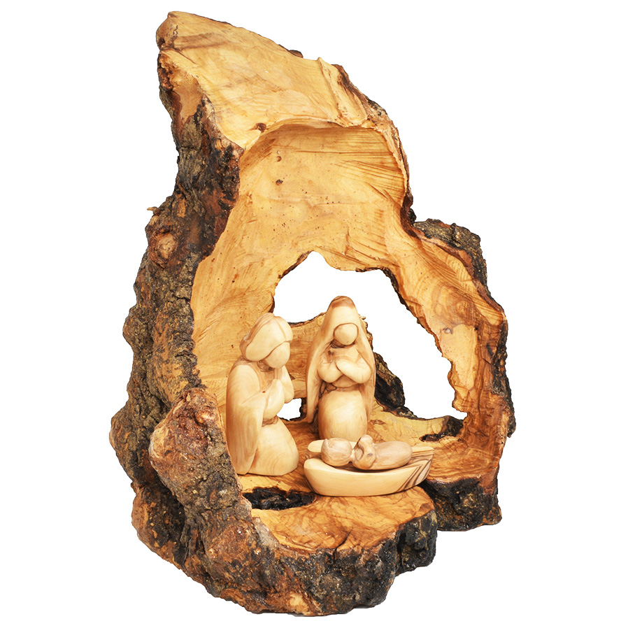 Olive Wood ‘Holy Family’ Cave Nativity – Hand Carved in Bethlehem