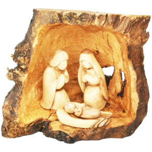 Olive Wood Holy Family Cave Nativity - Hand Carved in Bethlehem - Med