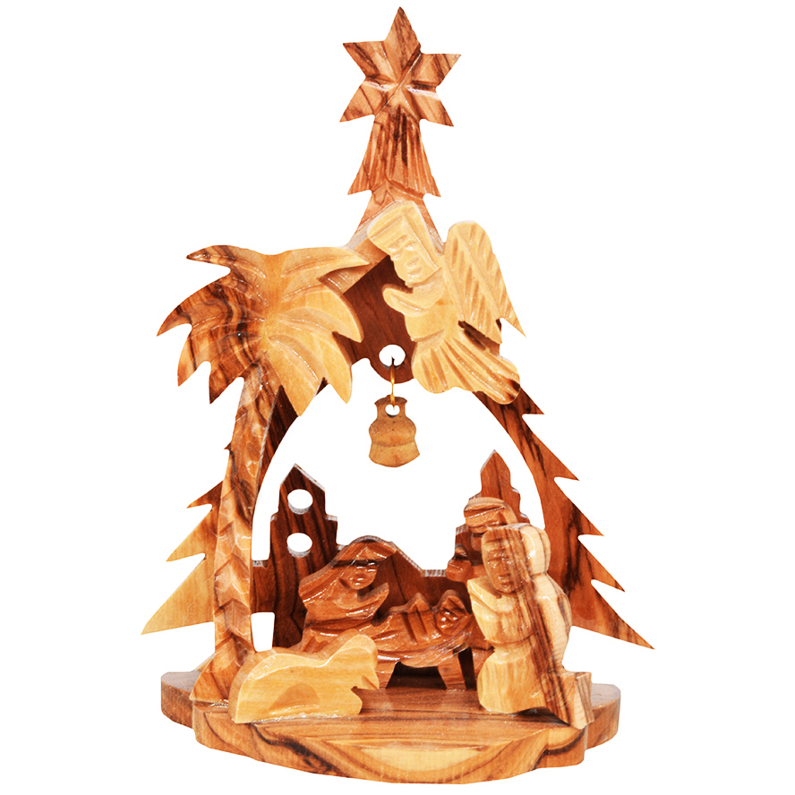 Nativity Christmas Tree Ornament with Angel and Bell – 5″ inch