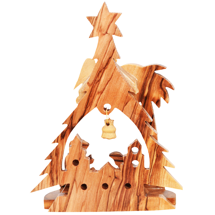 Nativity Christmas Tree Ornament with Angel and Bell – 5″ inch (Rear view)