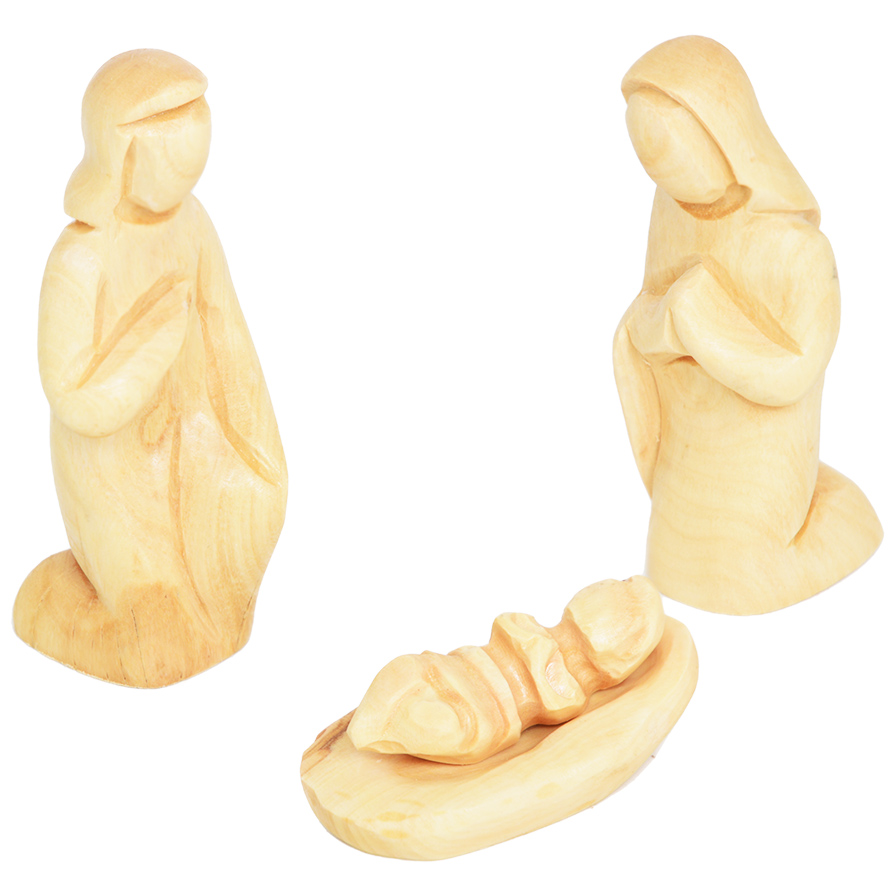 Olive wood Holy Family faceless figures – made in Israel
