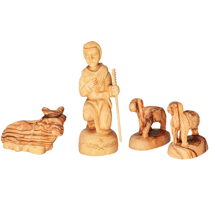 Christmas Hand Carved Olive Wood Nativity Pieces – Shepherd and animals