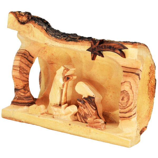 Nativity Scene in Carved Log with Bark - Fixed - 8" inch