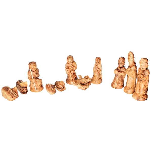 Set of Olive Wood Nativity Figurine Carvings from Bethlehem - 13 pc