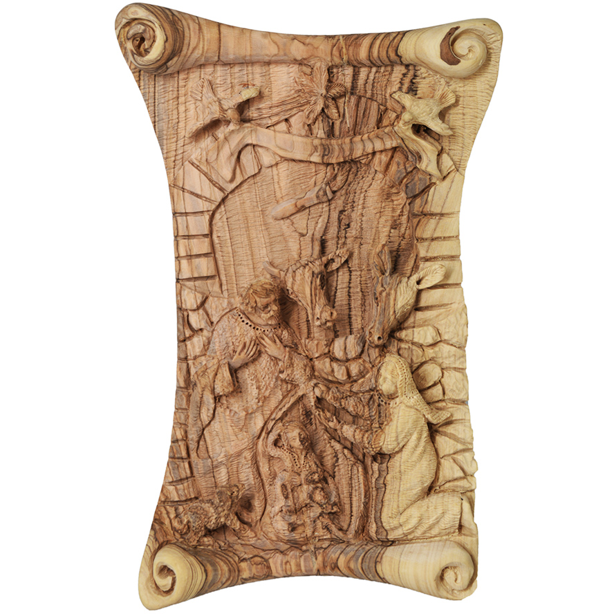 Biblical Art Exclusive! Nativity Scene Ornament from Olive Wood (front view)