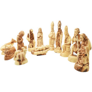 Set of Olive Wood Nativity Figurine Carvings from Bethlehem - 14 pc