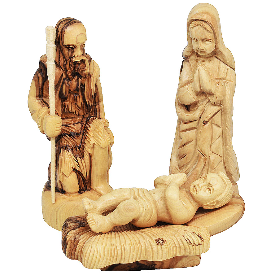Set of Olive Wood Nativity Figurine Carvings from Bethlehem – 14 pc (Holy Family)