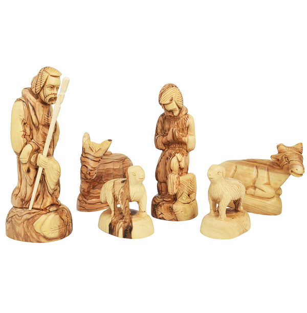 Set of Olive Wood Nativity Figurine Carvings from Bethlehem - 14 pc (shepherd animals)