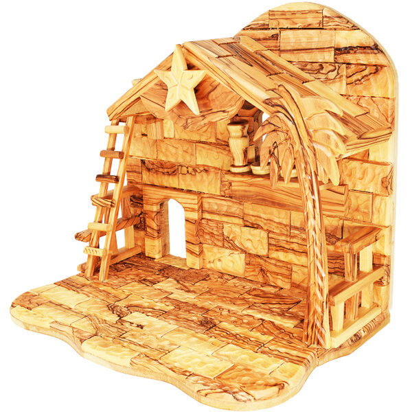 Musical Nativity Stable Only - in Olive Wood from Bethlehem (right view)