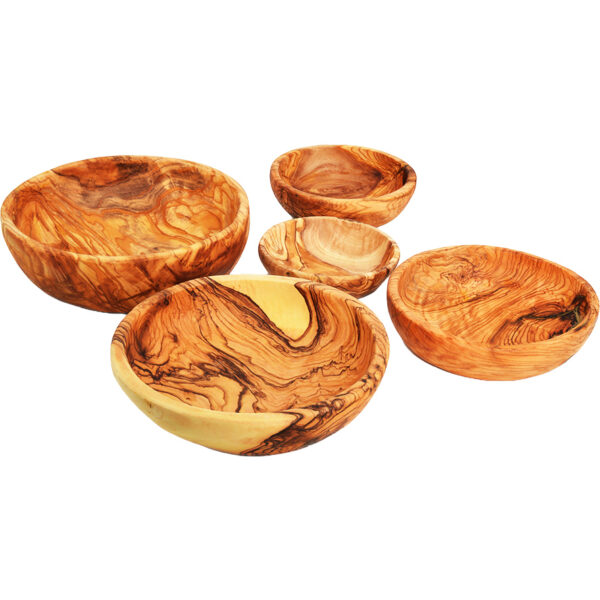 Olive Wood Nesting Bowls - Hand Carved in Israel - Set of 5 (spread)
