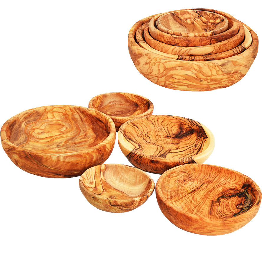 Olive Wood Nesting Bowls – Hand Carved in Israel – Set of 5