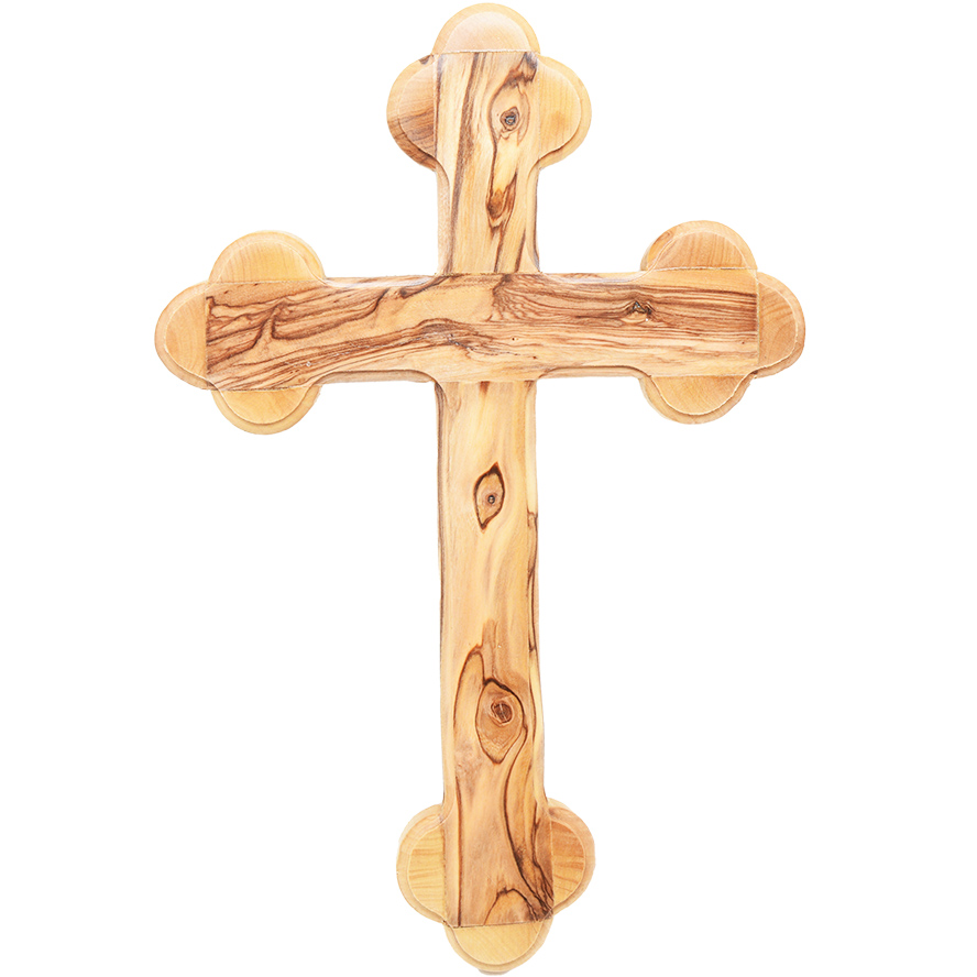 Orthodox Wall Cross made in the Holy Land from Olive Wood – 8.5″ (front view)