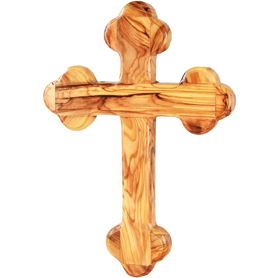 Orthodox Cross made in Bethlehem from Olive Wood – 7″ (front)