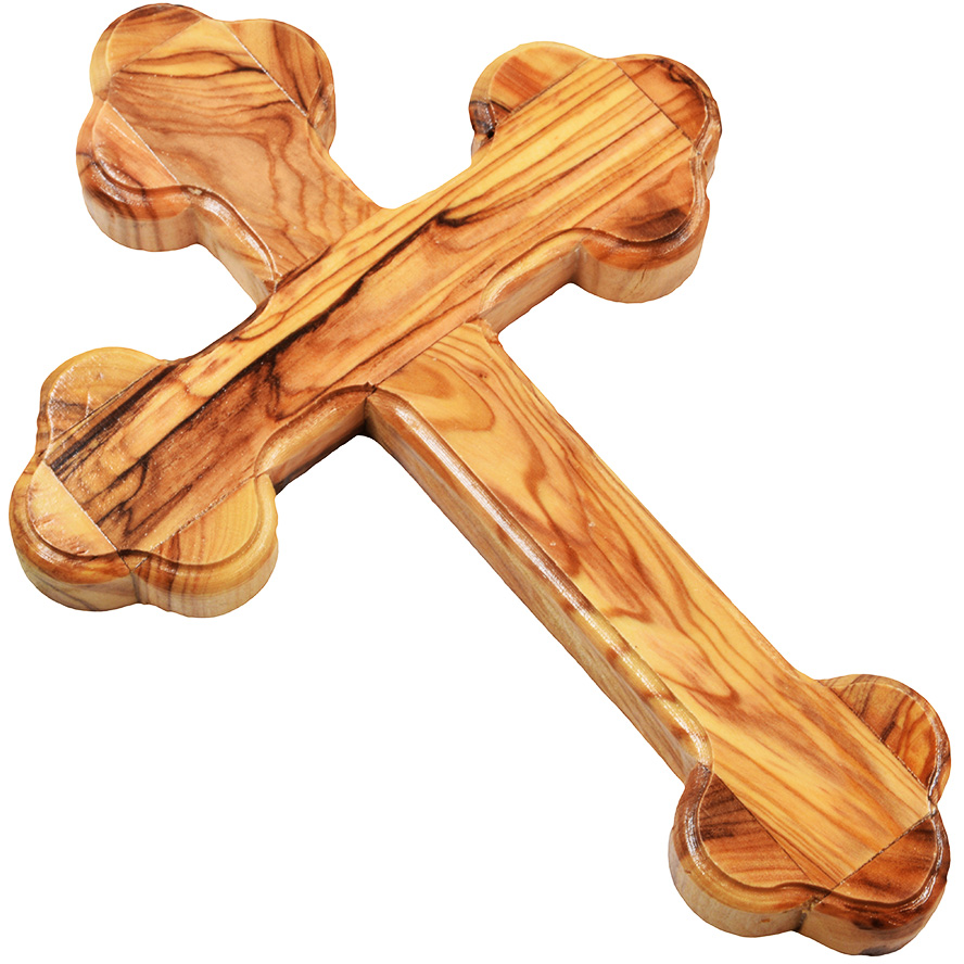 Wall hanging Orthodox Cross made in Bethlehem from Olive Wood – 7″ (side)