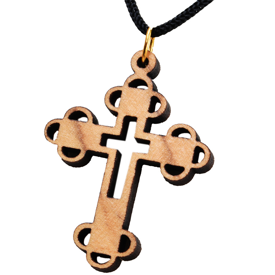Olive Wood 'Orthodox Cross' Necklace - Made in the Holy Land