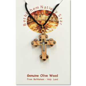 Olive Wood 'Orthodox Cross' Necklace - Made in the Holy Land (certificate)