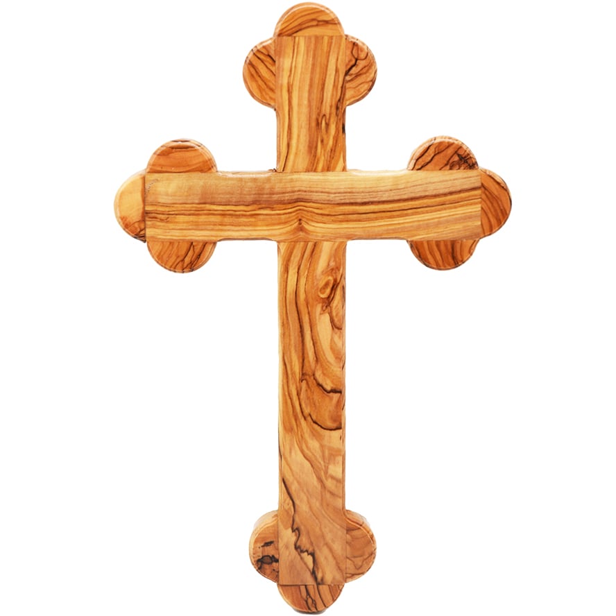 Wooden Orthodox Wall Cross -Made in the Holy Land – 11″ (front view)