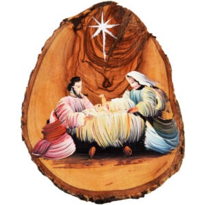 Jesus in the Manger - Olive Wood Oil Painting  from Bethlehem