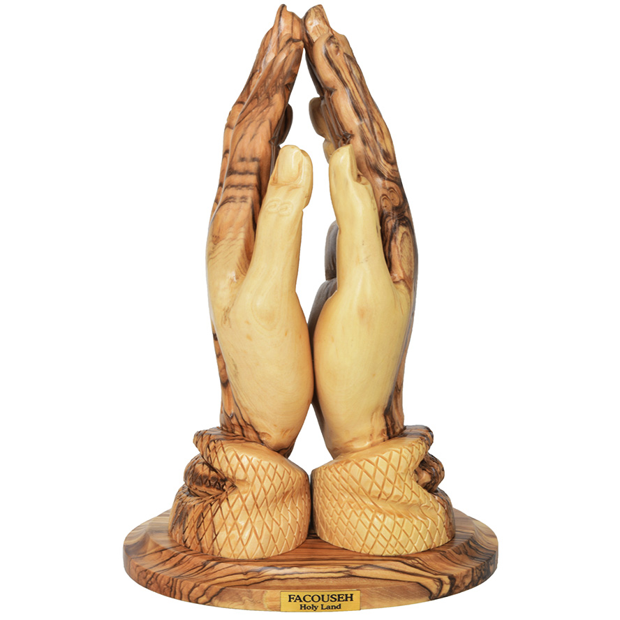 ‘Praying Hands’ Olive Wood Carving – Made in the Holy Land (side)