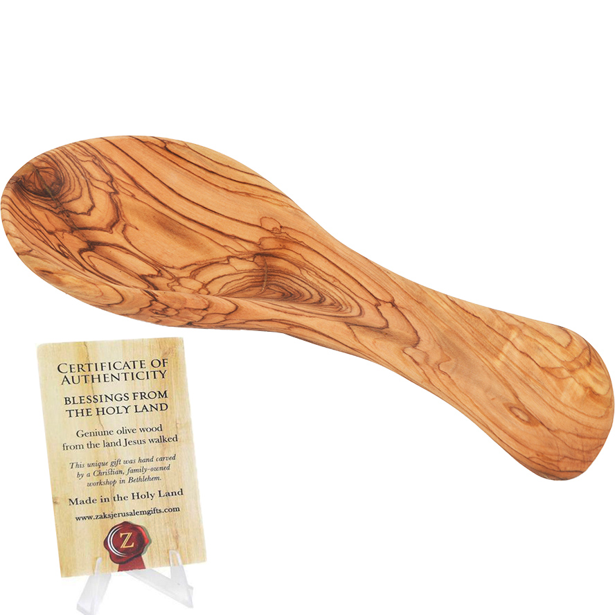 Olive Wood Ramen Soup Spoon – Handcrafted in Israel (left view)