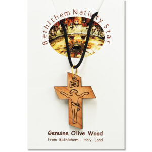 Olive Wood 'Resurrection Cross' with Crown of Thorns engraving Necklace
